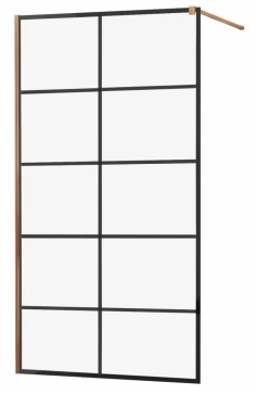 MEXEN/S - KIOTO Sprchová zástěna WALK-IN 90x200 cm 8 mm, růžové zlato, černý vzor 1 800-090-101-60-77