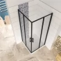 Čtvercový sprchový kout BLACK SAFIR R808, 80x80, se dvěma jednokřídlými dveřmi s pevnou stěnou, rohový vstup včetně sprchové vaničky z litého mramoru