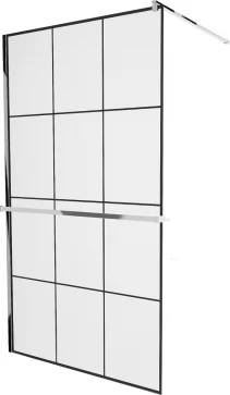 MEXEN/S - KIOTO Sprchová zástěna WALK-IN s poličkou a držákem ručníků 120 x 200, transparent/černá 8 mm, chrom 800-120-121-01-77