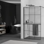 MEXEN/S - KIOTO Sprchová zástěna WALK-IN s poličkou a držákem ručníků 120 x 200, transparent/černá 8 mm, černá - 800-110-121-70-77 800-120-121-70-77