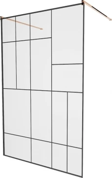 MEXEN/S - KIOTO samostatně stojící sprchová zástěna 100 x 200, transparent/černá vzor 8 mm, růžové zlato 800-100-002-60-78